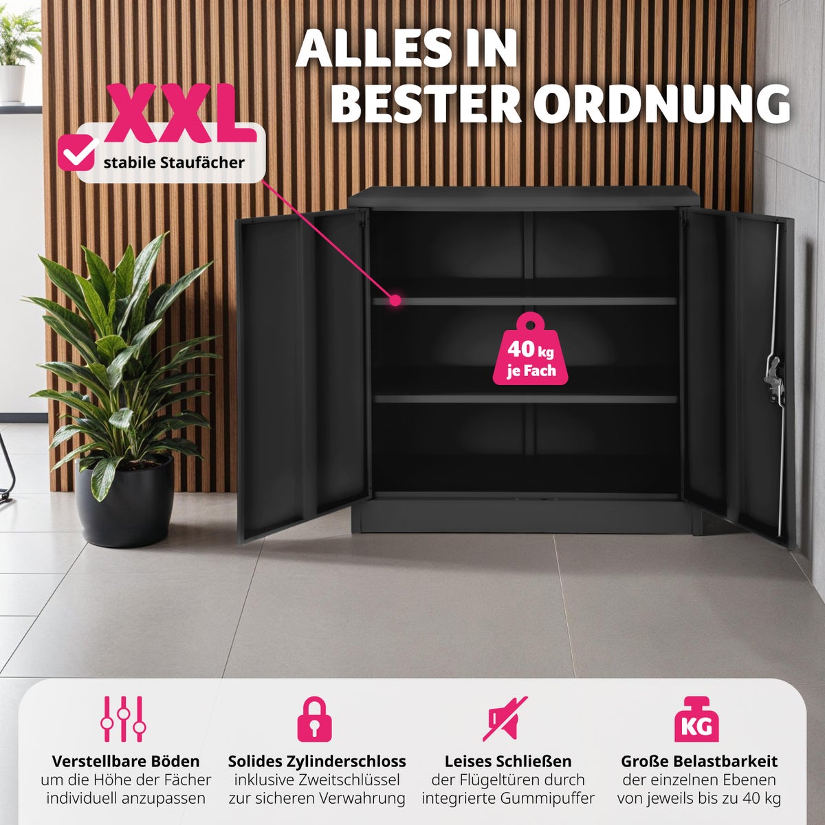 tectake archiefkast van gepoedercoat staal, 90 x 40 x 90 cm