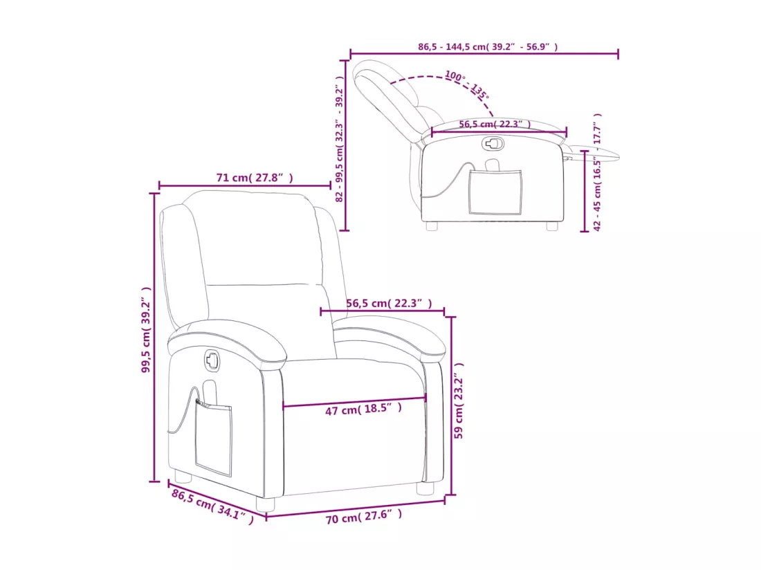 Fauteuil de massage inclinable noir cuir véritable