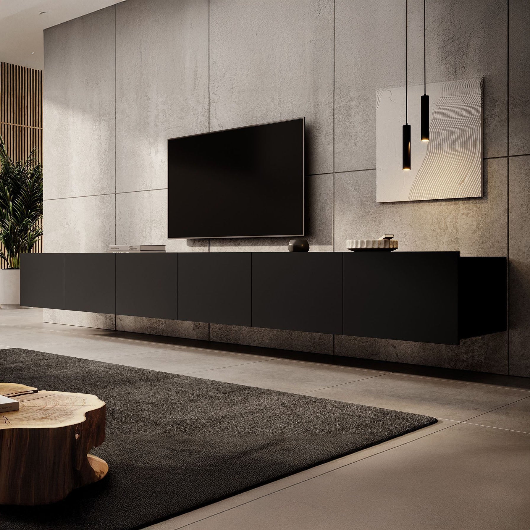 Calabas - TV-Meubel met 6 deuren - Mat zwart - 300x43x37 cm