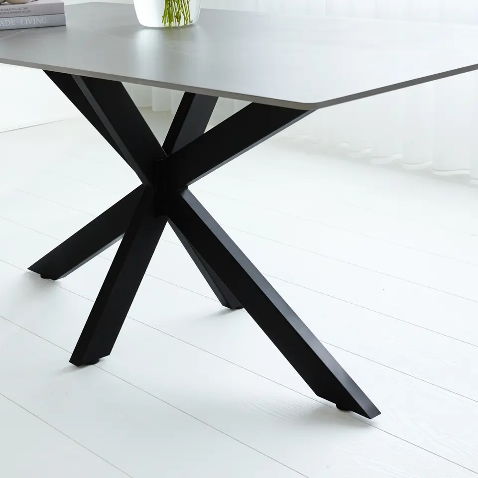 Eettafel Edin 170x90 cm marmerlook grijs - Stoneware - Grijs