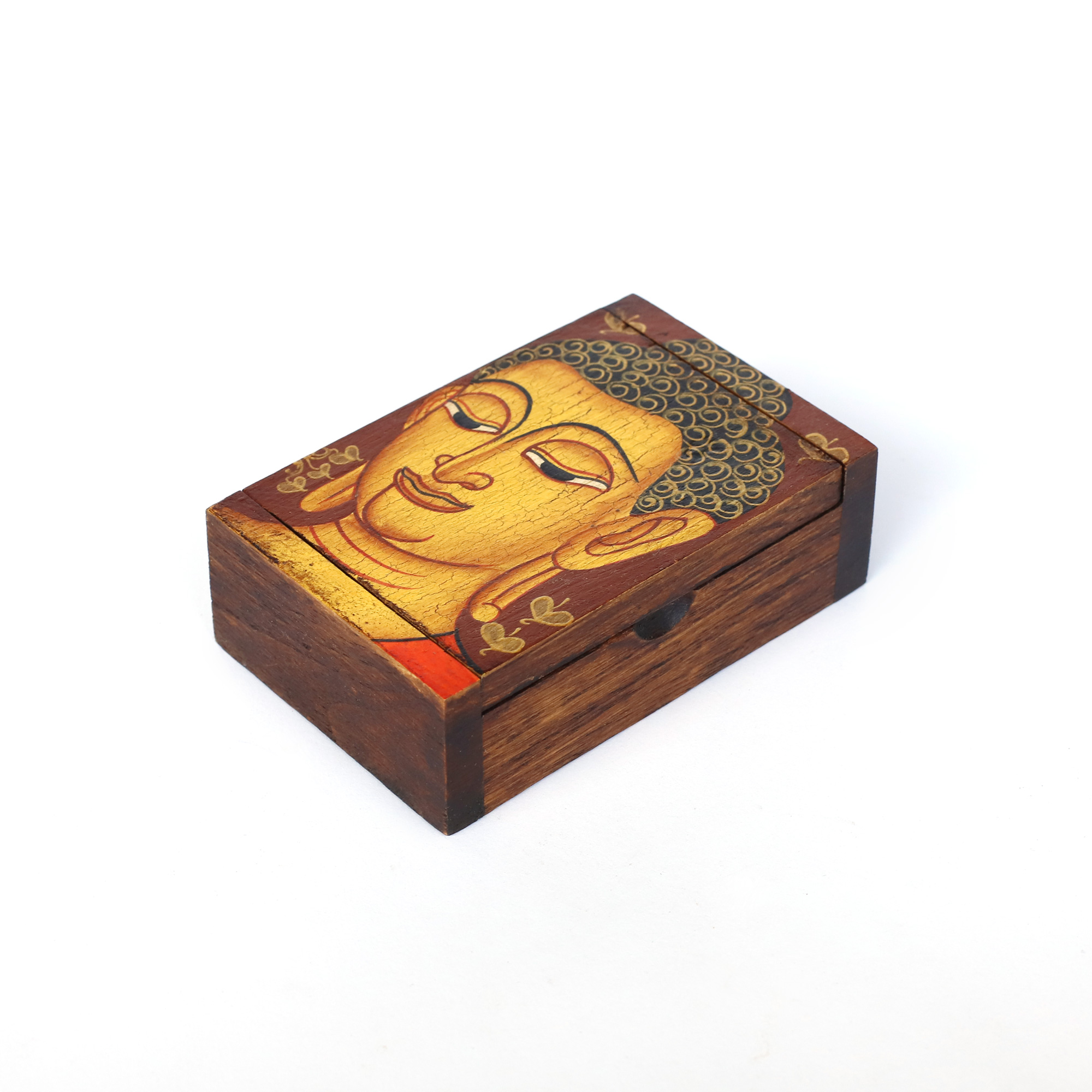 Holzschatulle 'Buddha rot', Teak, L 7,5 cm, B 11 cm, H 3,5 cm von fischer's lagerhaus