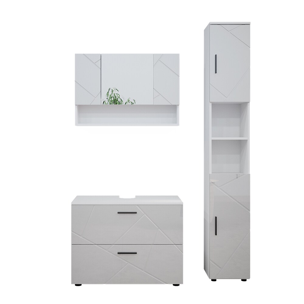Vicco Badmöbelset Irma Weiß Hochglanz modern 80 cm 30 cm Badezimmerschrank Badschrank Badezimmermöbel Waschtischunterschrank Spiegelschrank Hochschrank Schranktür Schrankfach Schrankschublade