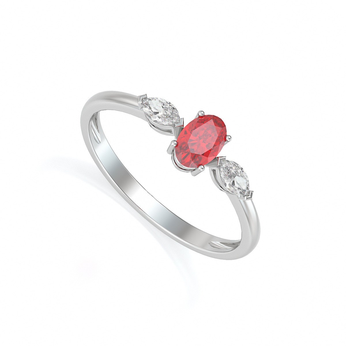 Bague ADEN Or 585 Blanc Rubis et diamants 1.604grs