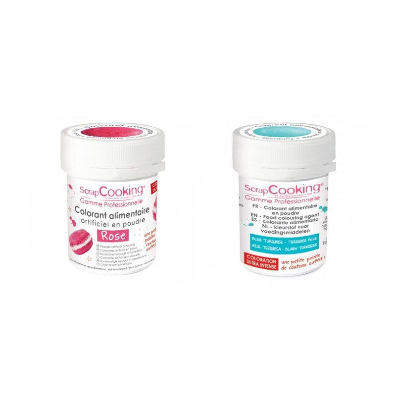2 colorants alimentaires en poudre - rose-turquoise Scrapcooking
