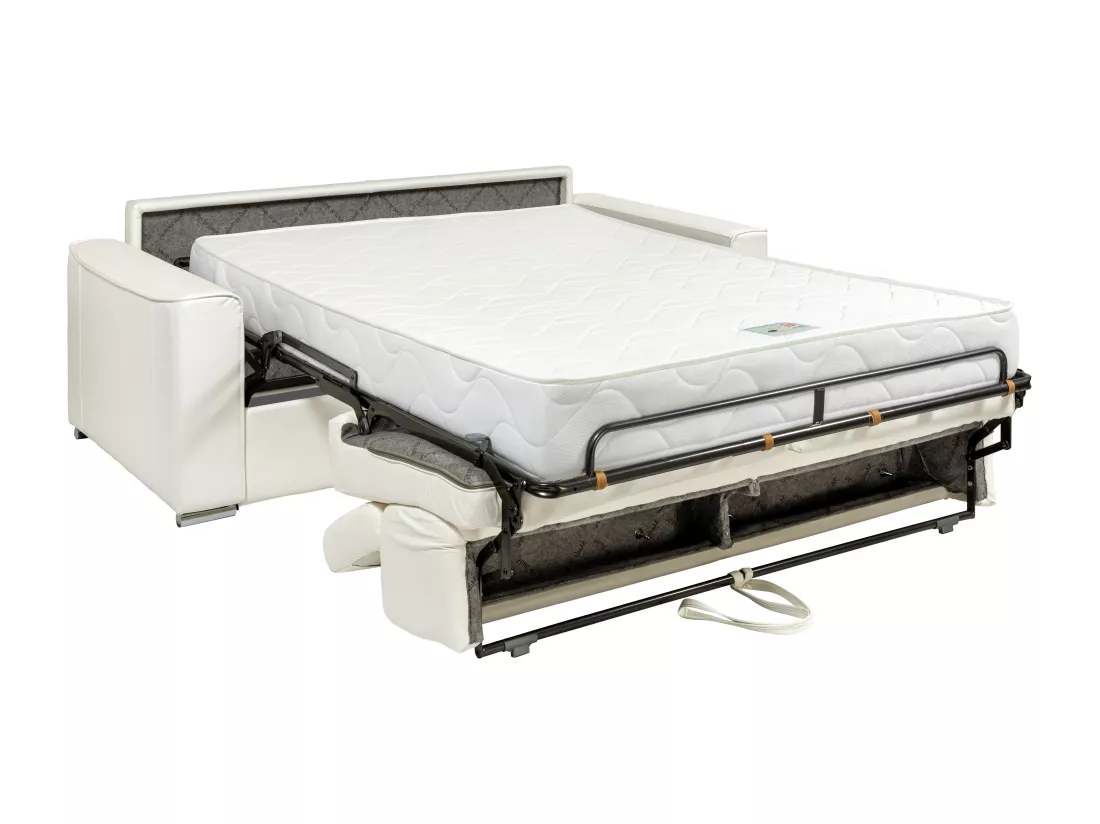 Canapé 3 places convertible express en cuir de buffle gris - Couchage 140 cm - Matelas 18 cm - VIZIR