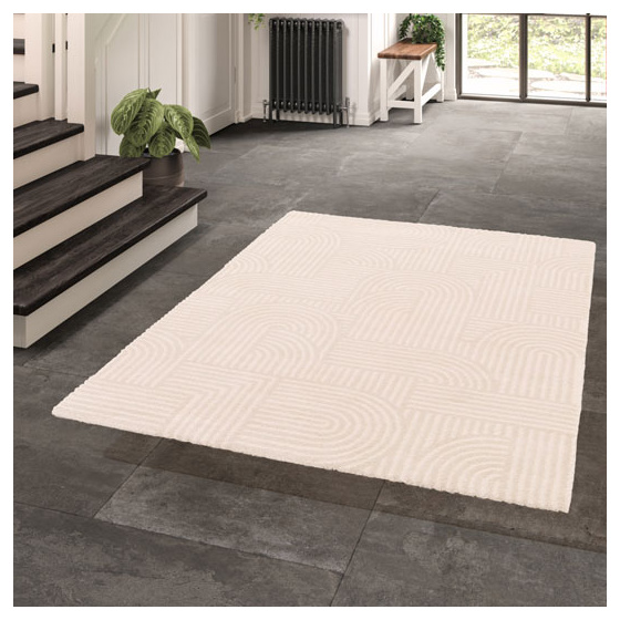 Tapis de salon - small circle line - beige et écru - 80 x 150 cm