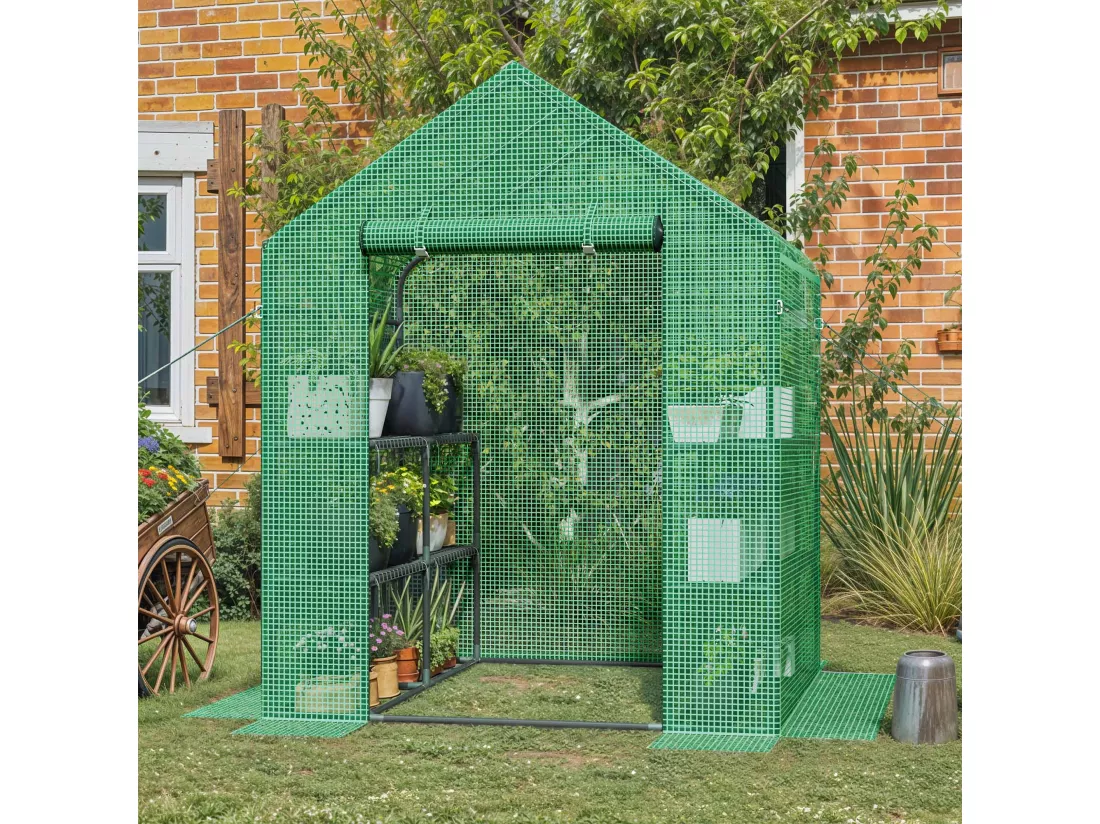 YITAHOME Serre de Jardin Vert - 3 Niveaux 12 étagères - en Polyéthylène avec Fermeture éclair - Jardin extérieur - 195 x 143 x 143cm