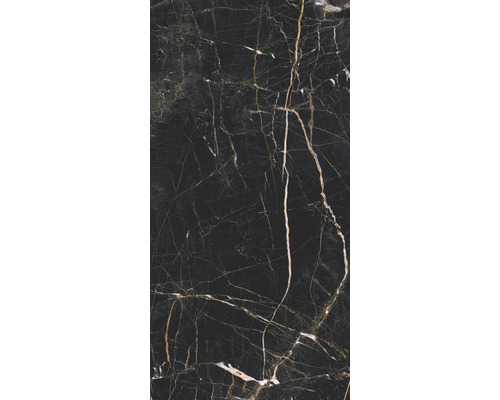 Porseleinen wand- en vloertegel Marquina 119,7 x 59,7 x 0,8 cm goud gepolijst gerectificeerd