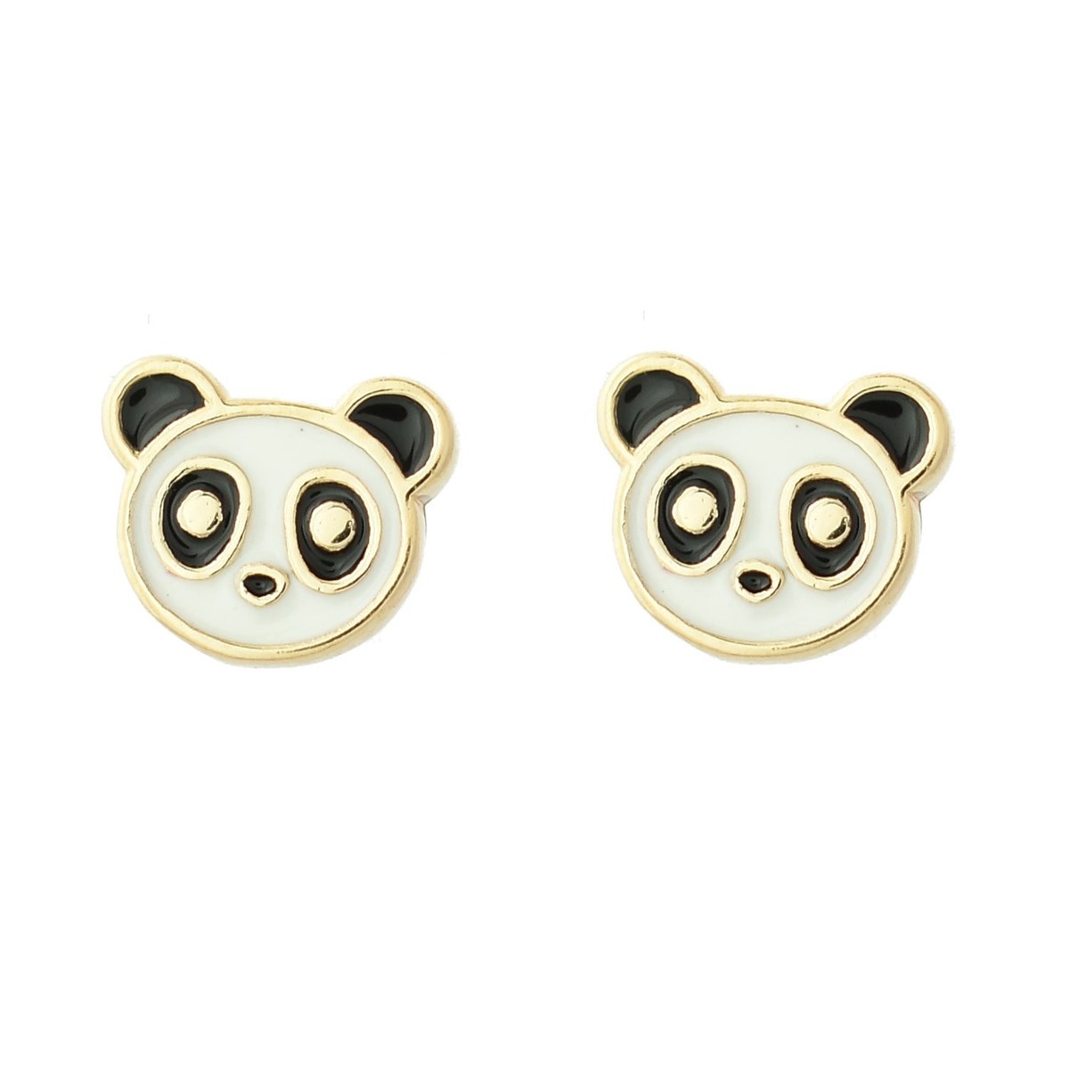 Boucles d'oreilles panda émail coloré Plaqué or 750 3 microns