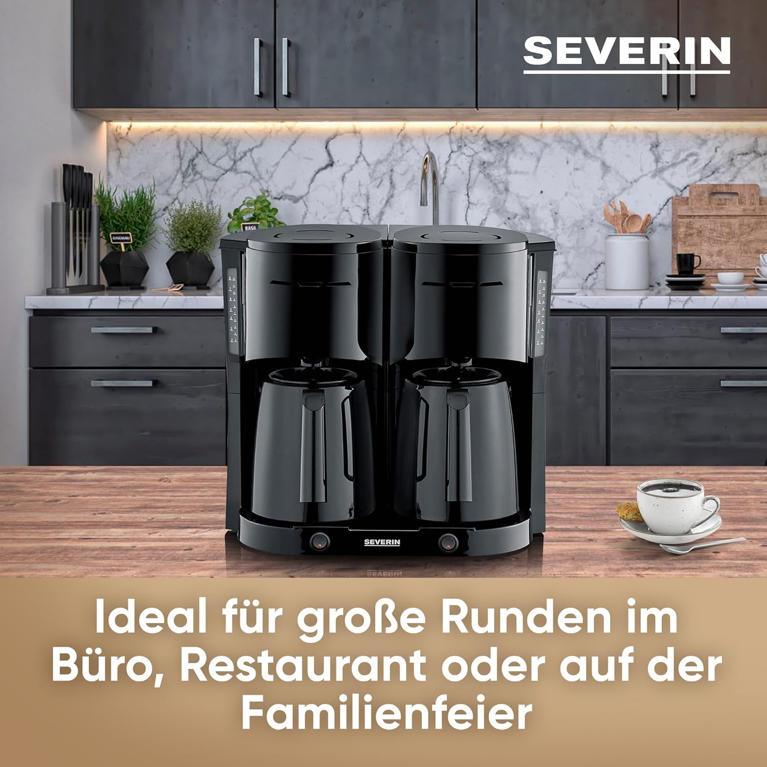 Severin Duo-Filterkaffeemaschine mit Thermokanne, Kaffeemaschine für bis zu 16 Tassen, ansprechende Filtermaschine mit 2 Isolierkannen, schwarz, KA 9315