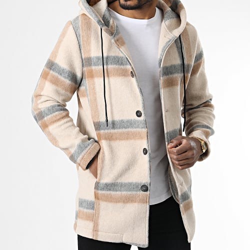 Manteau Capuche A Carreaux UY902 Beige