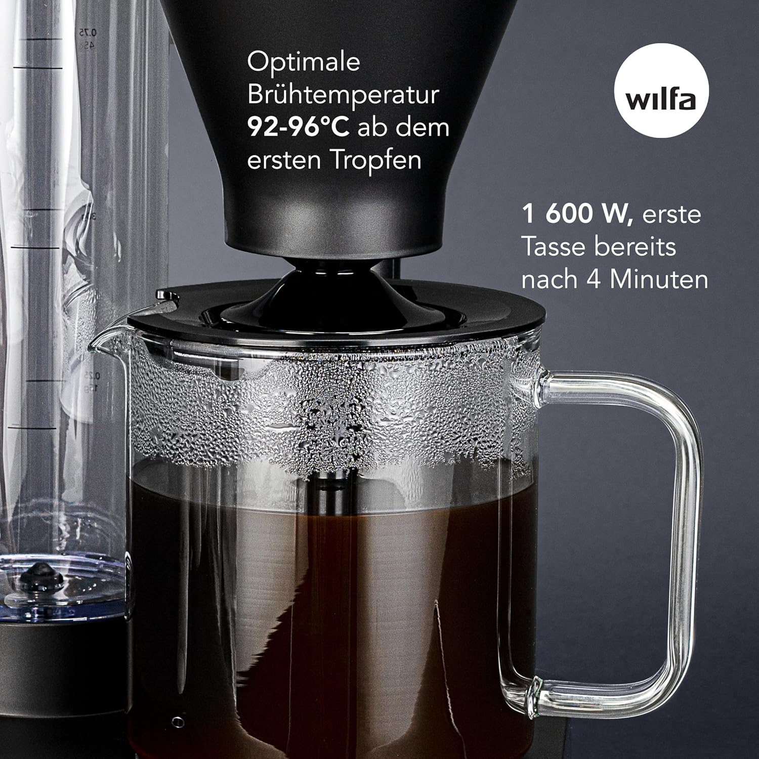 Wilfa PERFORMANCE COMPACT Filterkaffeemaschine - 1600W – 1L Wassertank - doppelwandiger Filterhalter - Warmhaltefunktion - Tropfstopp & Auto-Abschaltung (schwarz)