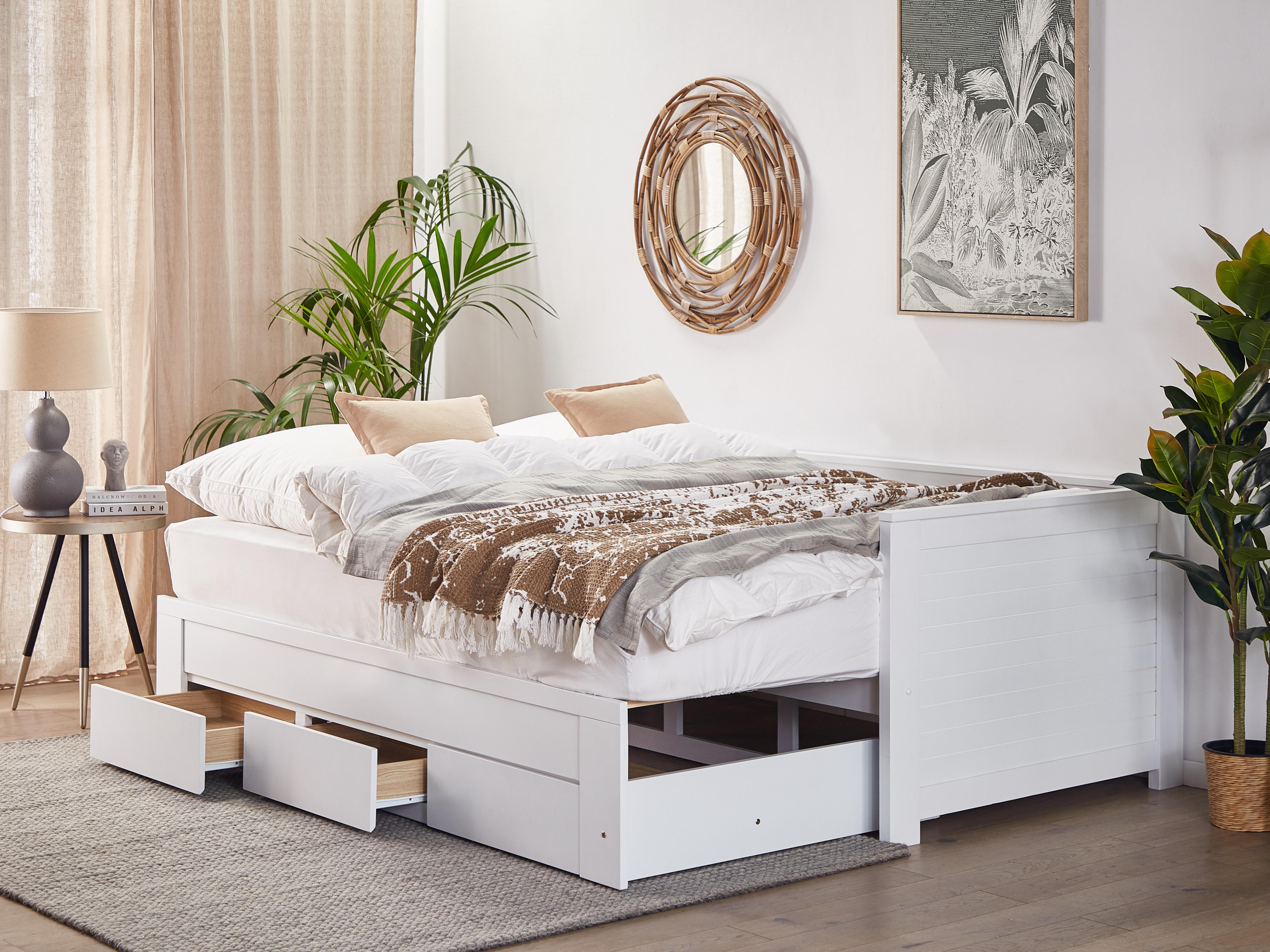 Bed met opbergladen Hout CAHORS 90 x 200 cm Wit