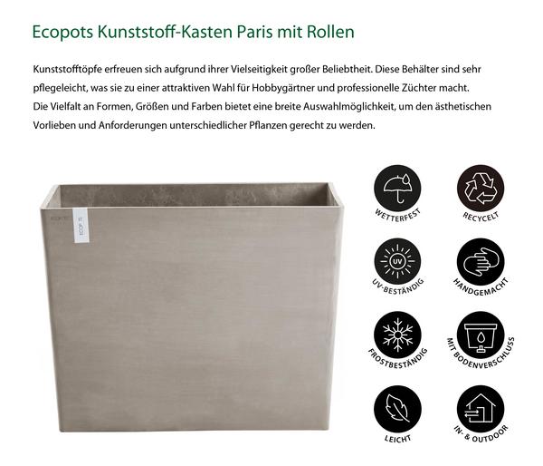 Ecopots Kunststoff-Kasten Paris mit Rollen,