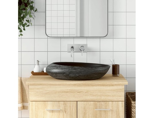 VIDAXL - Vasque à poser gris et noir ovale 59x40x14 cm céramique
