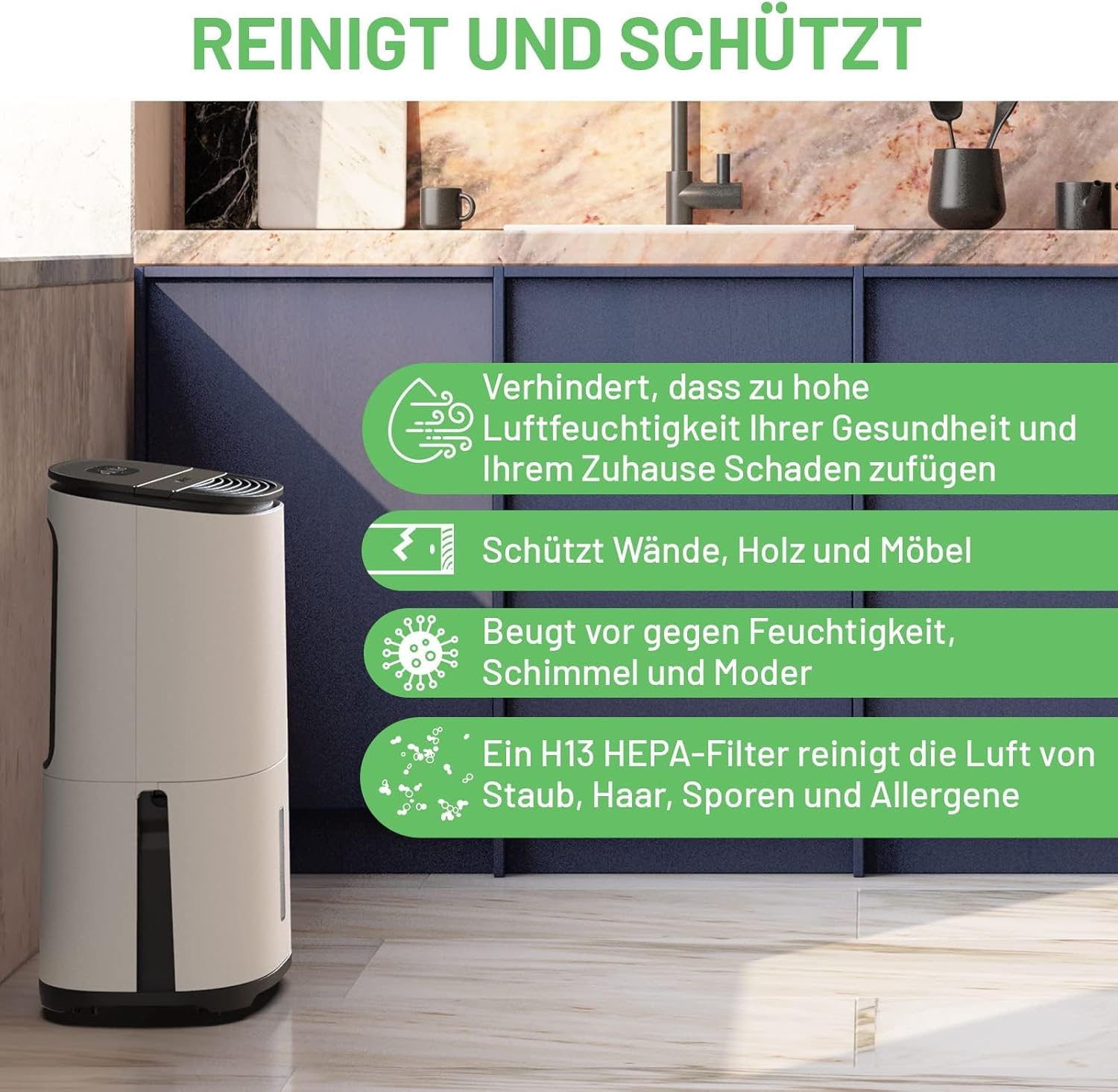 Meaco Ultra Quiet Entfeuchter - MeacoDry Arete® Warm Pebble One 20L Zimmer Entfeuchter & Luftreiniger für Häuser, Keller, Schlafzimmer, Garagen