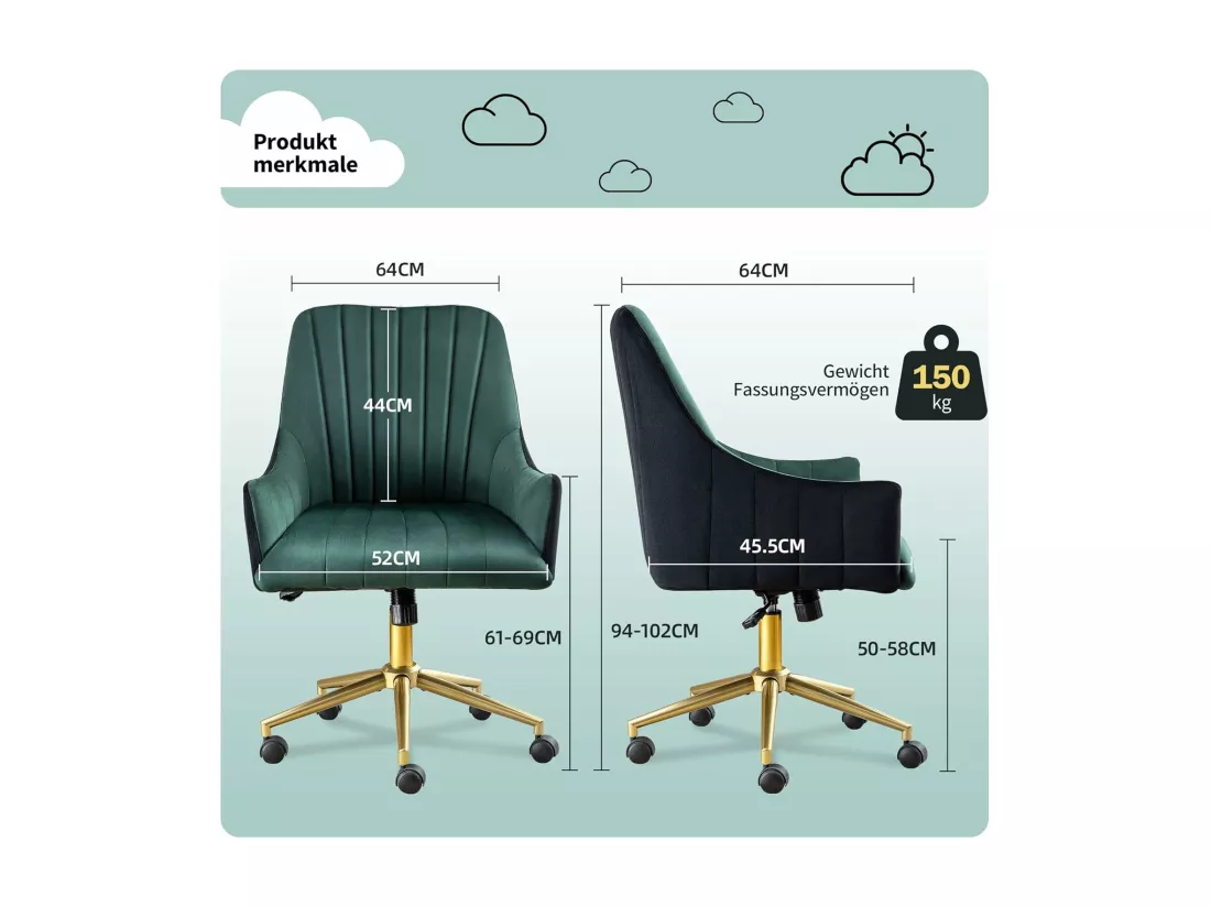 Fauteuil De Bureau Réglable En Hauteur, Chaise Pivotante En Velours