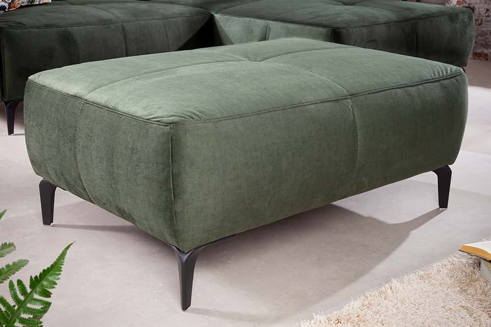 Design Hocker MARRAKESCH 110cm flaschengrün Samt mit Ziersteppung