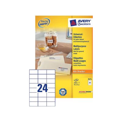 Avery - 2400 Étiquettes multi-usages blanches - 70 x 37 mm - réf 3474-100