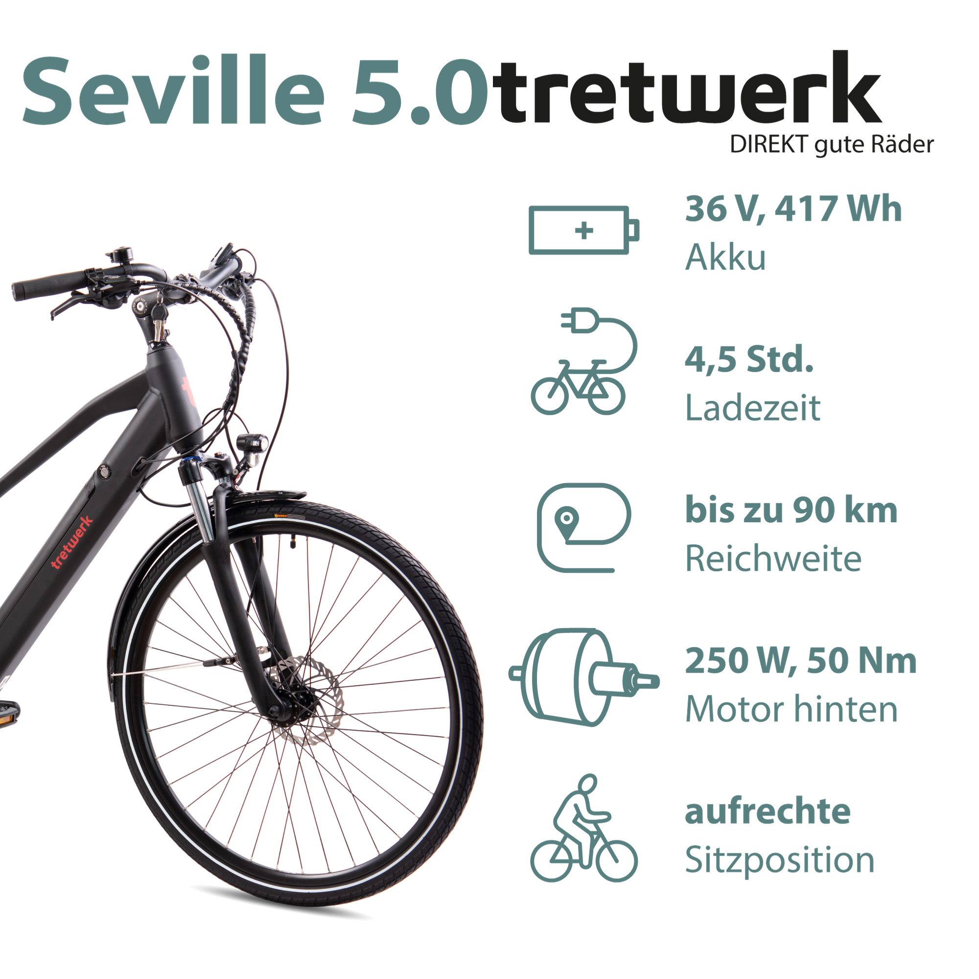 Tretwerk Seville 5.0 E Bike 28 Zoll Trekkingrad Damen 160 - 180 cm Elektrofahrrad 418 Wh
