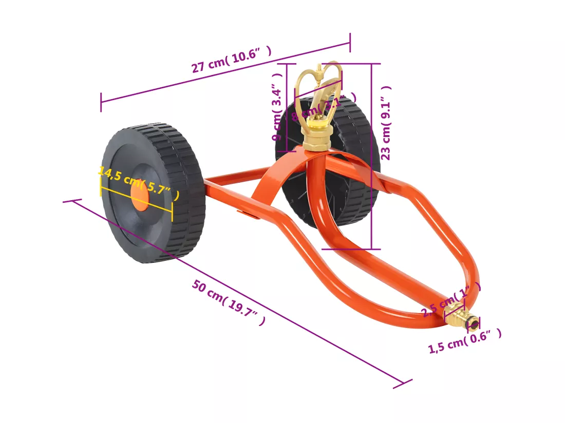 Prolenta Premium - Traîneau d’arrosage sur roues avec tête rotative en acier rouge