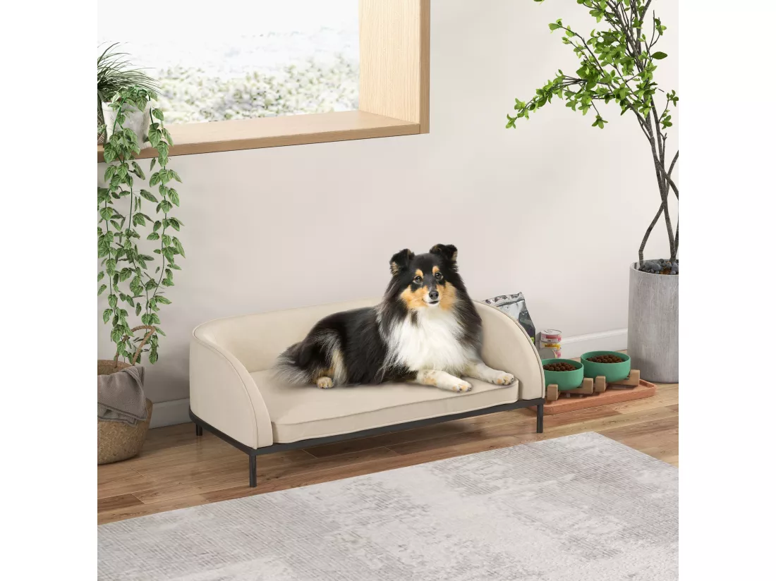Canapé chien lit pour chien chat design contemporain dim. 101L x 62P x 34H cm coussin moelleux velours beige
