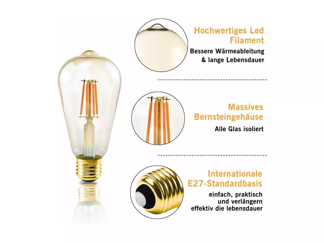 NETTLIFE Lot de 6 ampoules LED E27 blanc chaud ampoules Edison rétro 2200K ST64 lampe antique économie d'énergie 4W industrielle décorative pour