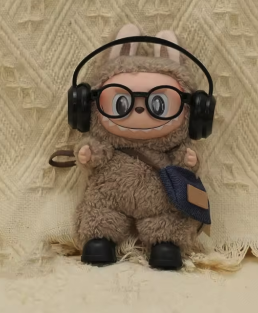 (70x65mm) Monsterhäschen Kopfhörer Puppen Zubehör Outfit Verkleidungs Accessoire - Schwarz