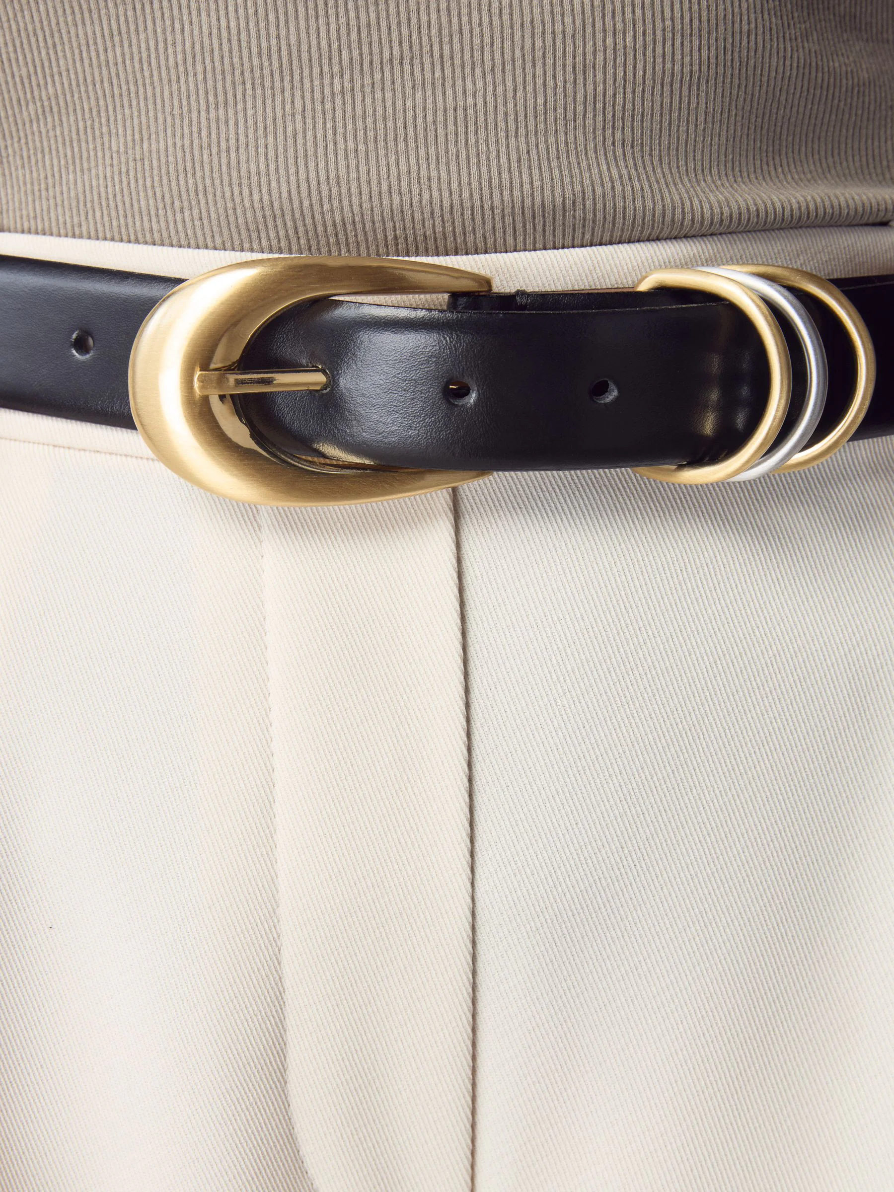 Zwart - N. Premium Made in Italië leren riem met meerdere ringen