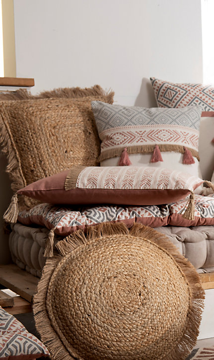 Coussin Fringes Deco&Co naturel naturel L.40 x x l.40 cm