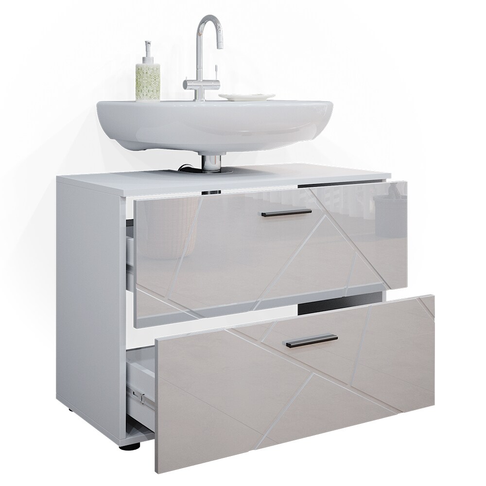 Vicco Waschtischunterschrank Badschrank Badezimmerschrank Irma Weiß 80 cm Hochglanz