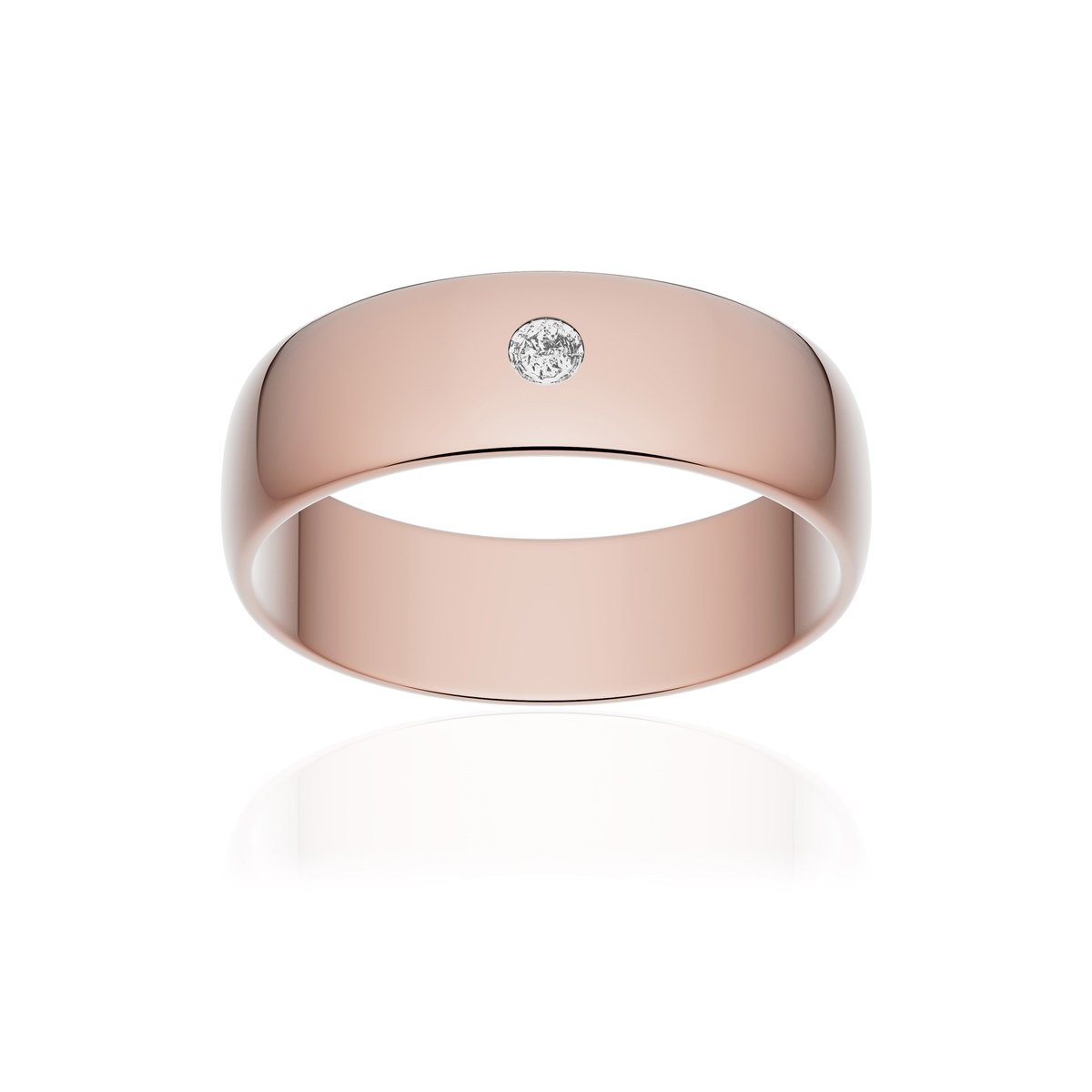 Alliance or 375 rose poli demi-jonc 6mm diamant brillant