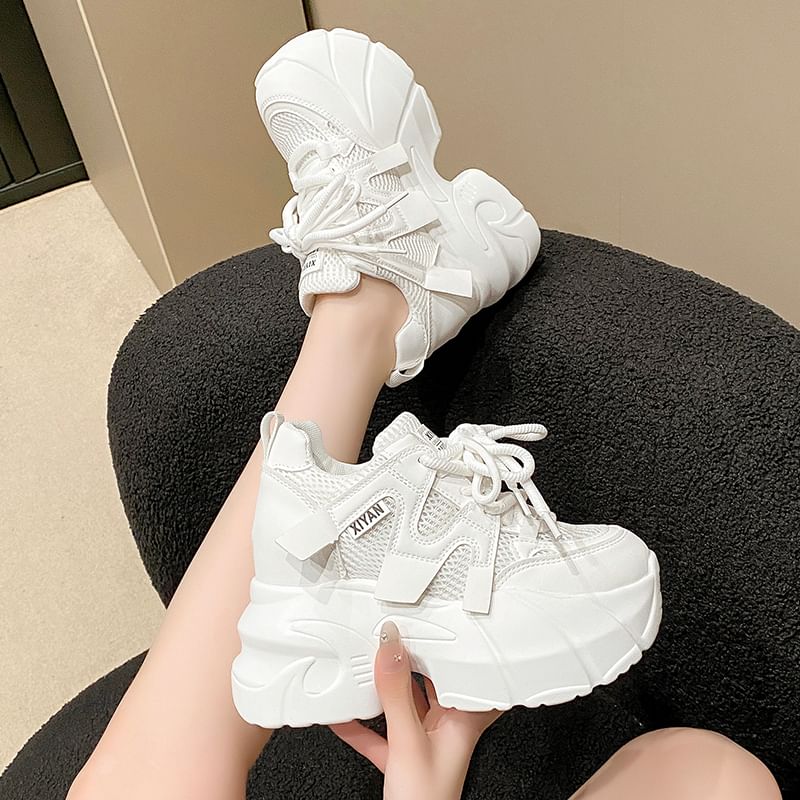 Sleeko - Platform Panel Mesh Hidden Wedge Sneakers