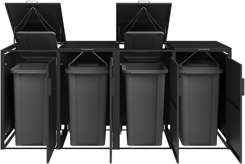 STEELSØN Thoria Mülltonnenbox 4er bis 240L – Mülltonnenverkleidung aus Stahl in Graphitschwarz – hochwertige Müllcontainer für 4 Tonnen – Müllbox wetterfest – UV-beständige Gerätebox/Mülltonnen Box