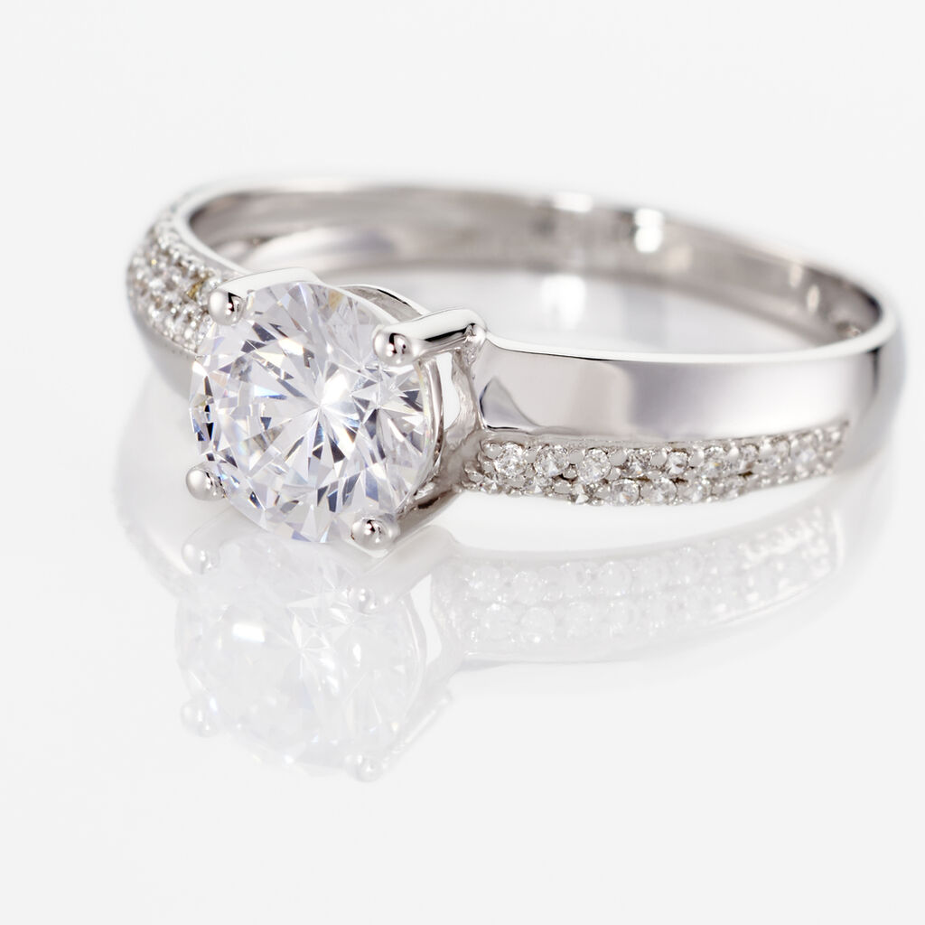 Bague Solitaire Messine Or Blanc Oxyde De Zirconium