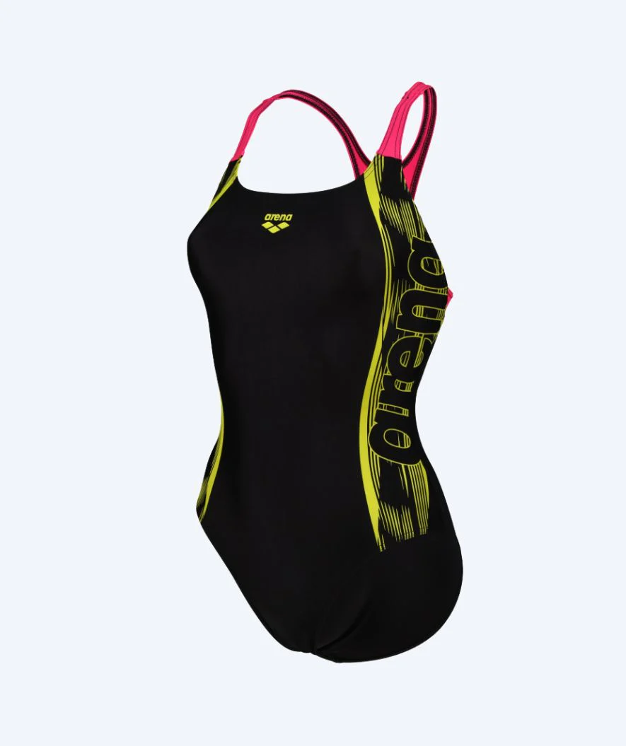 Arena badedragt til damer - Swim Pro Back Graphic - Sort/gul