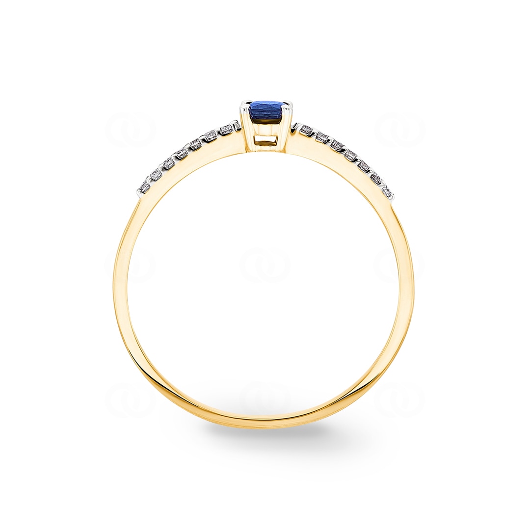 Damenring 750/18 K Gelbgold mit Saphir oval & Diamanten 0.07 ct H/si