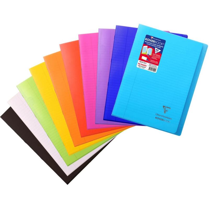 Cahier piqué Koverbook A4 96 pages ligné + marge couverture polypropylène transparent - Assortis