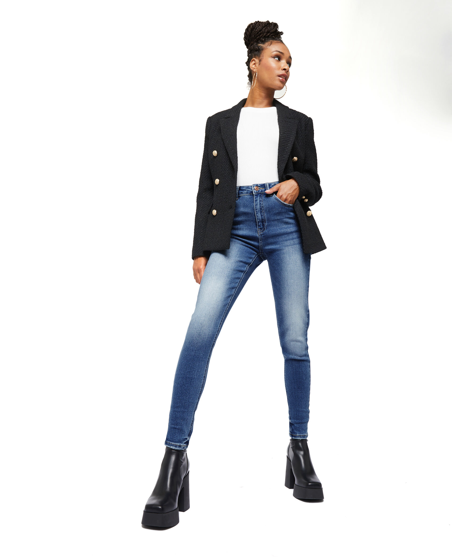 Jean skinny taille haute - Bleu