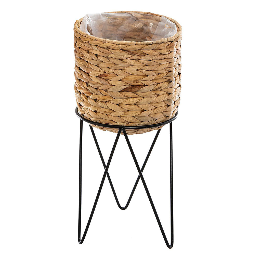 Pot tressé sur pied métal H43cm