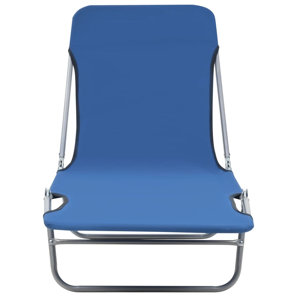 Lot deux chaises longues pliables acier et tissu bleu