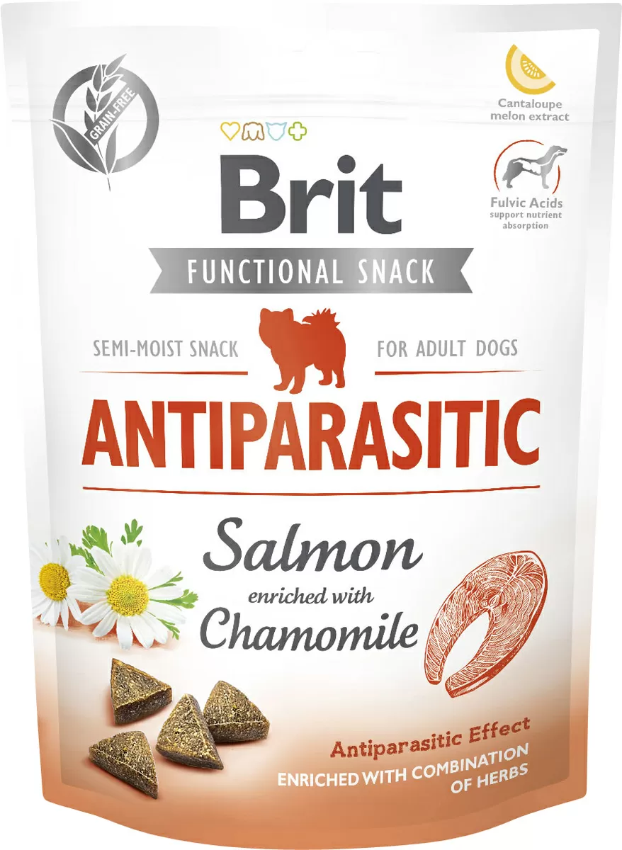 Brit Care Dog Functional Snack Antiparasitic, laks & kamille - 150 g