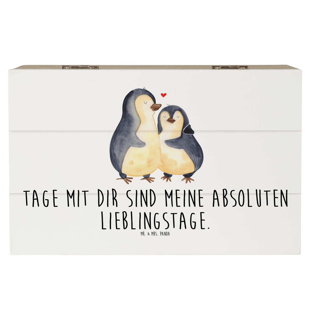 Mr. & Mrs. Panda 19 x 12 cm Houten Doos Pinguïn Knuffelend - Wit