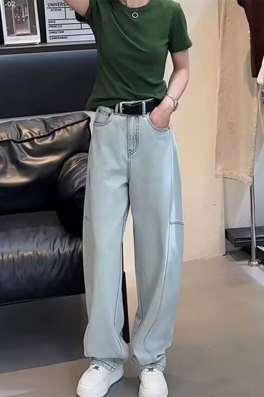 Wildfoea - High Waist Washed Wide Leg Jeans