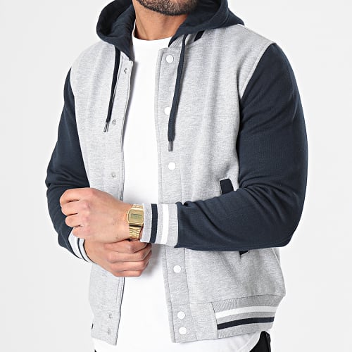Veste Teddy A Capuche 4003 Gris Chiné Bleu Marine