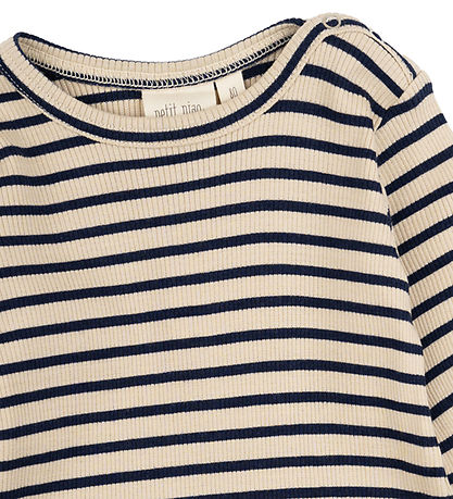 Petit Piao Bluse - Rib - Modal - Indigo Plum/Dark Off White
