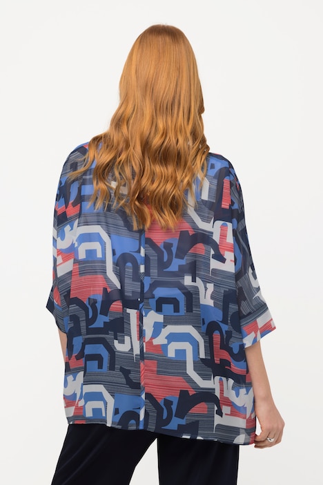 Chiffon-Überwurf, grafischer Druck, Oversized, 3/4-Arm