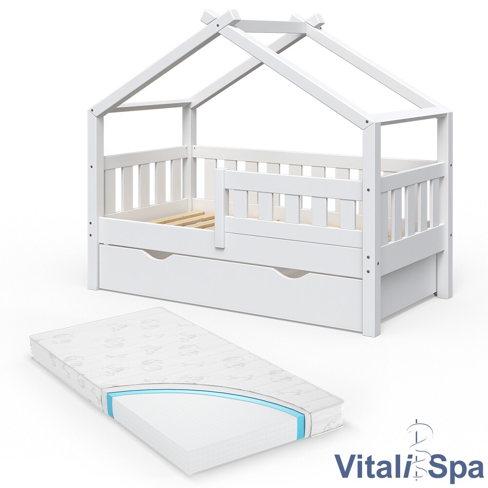 VitaliSpa Design Kinderbett 140x70 Babybett Jugendbett mit Schublade Lattenrost Matratze