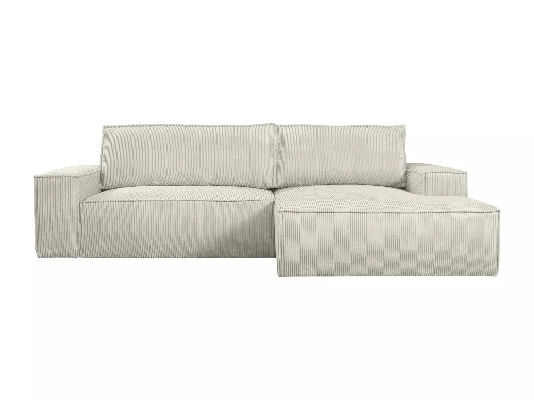 Canapé d'angle droit convertible en velours côtelé beige AMELIA