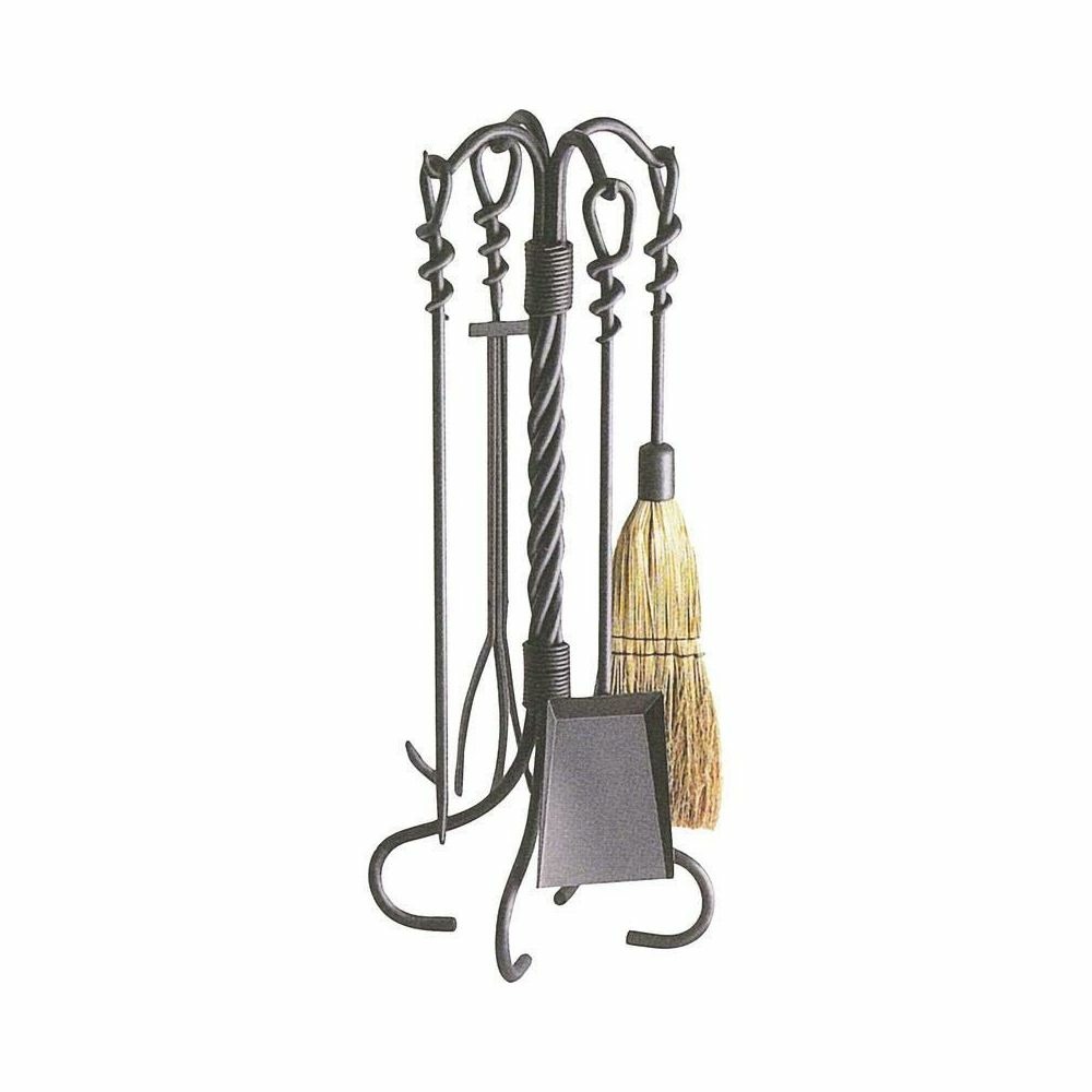 Valet de cheminée en fer forgé torsades 4 accessoires
